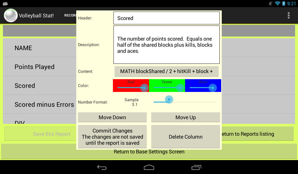 popup window for the column editor