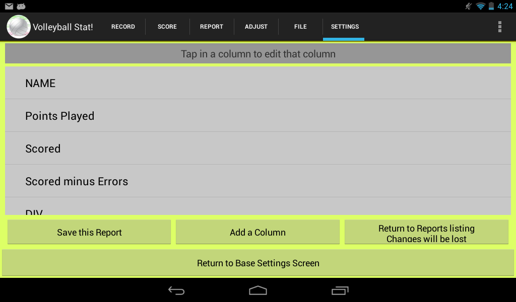 image showing the columns in a report